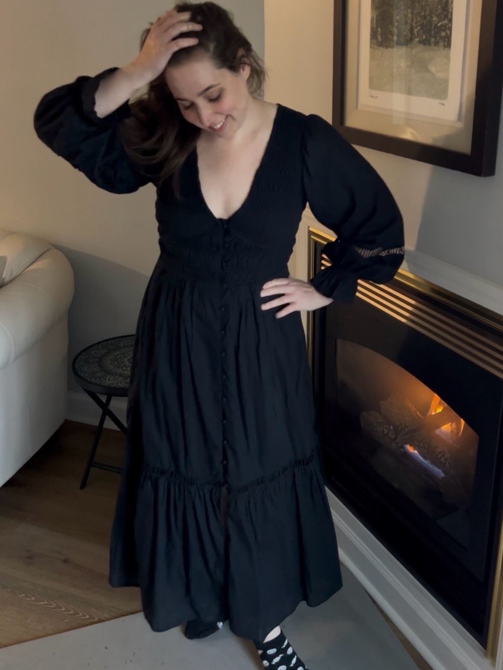 Size Small Anthropologie 100% Cotton Black Long Sleeve Midi Dress NEW WITH TAG